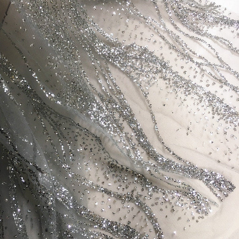 Tissu polyester effet vague brillante : voile à paillettes bronzées, 150 cm de large