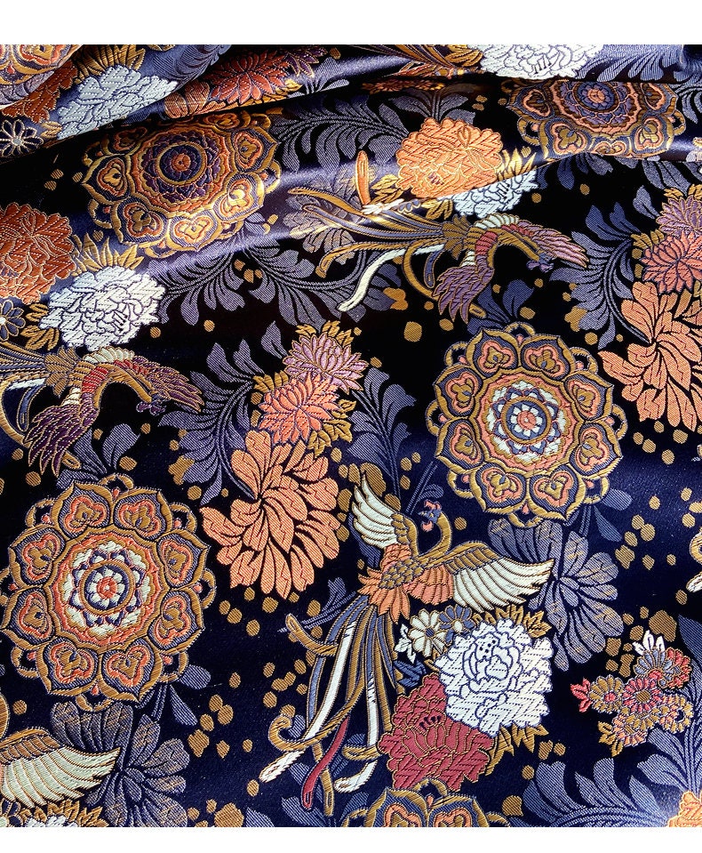 Phoenix & Lotus Jacquard Brocade Fabric: Japanese Silk Blend, 29.5"W