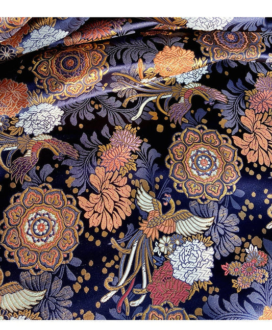 Phoenix & Lotus Jacquard Brocade Fabric: Japanese Silk Blend, 29.5"W