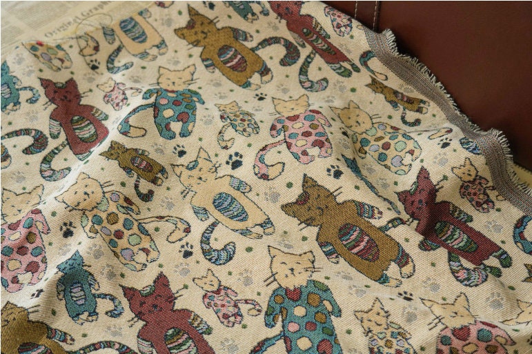 Cat Zoo Jacquard Fabric: Autumn Winter Upholstery, Sewing Material (59"W By 1 Meter)