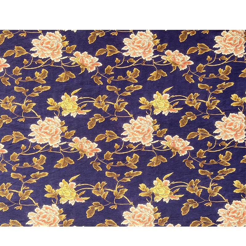 Tissu Tencel Ramie : imprimé pivoine métallisée, 150 cm de large, vendu au mètre