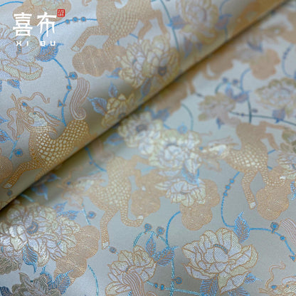 Tissu brocart pivoine Champagne Qilin ��� Song Jin Jacqua" Large