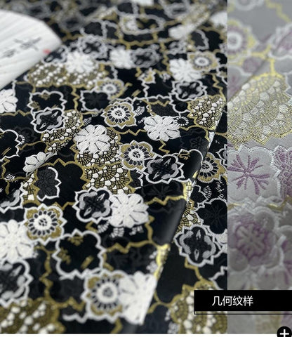 Kirin Nishijin Black Foil Silk Brocade Fabric - 59" Wide