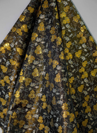 Gold Thread Jacquard Fabric: Black 3D Designer Upholstery, Costume & Sewing (65"W)
