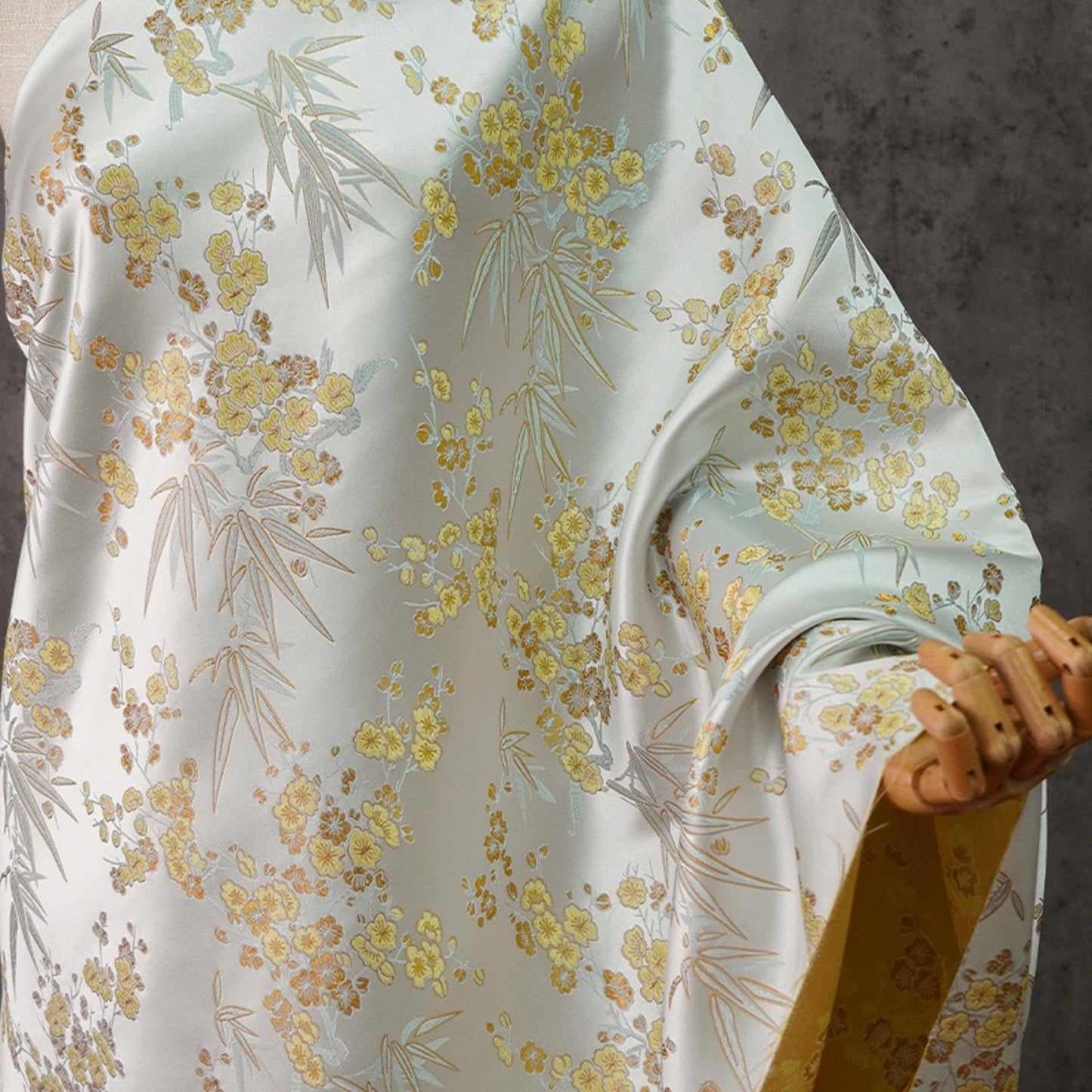 Silver Yellow Floral Brocade Fabric: 64" Rayon Blend, Costume Decor
