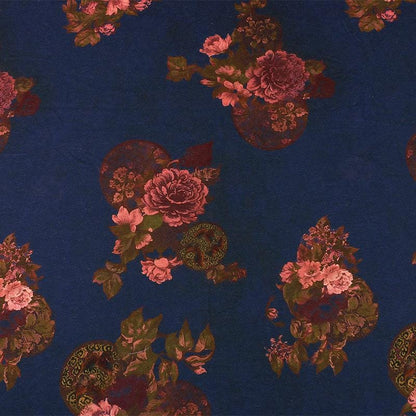 Tissu en laine et soie à imprimé floral rouge : Matière chaude pour la couture automne-hiver
