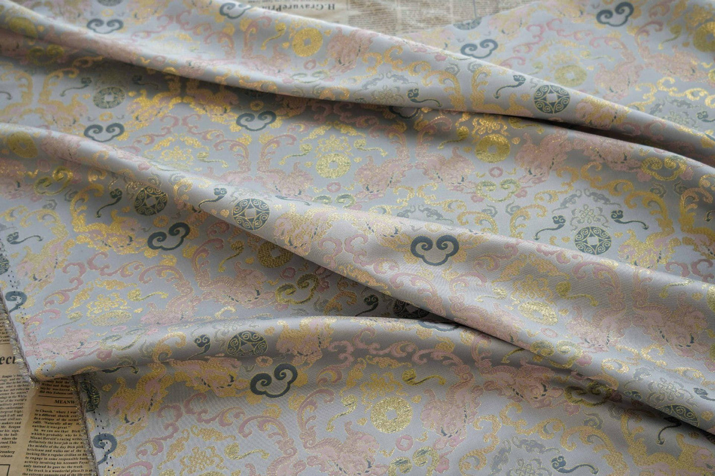 Gold Thread Brocade Fabric: Mongolian Tibetan Style, 59" Wide