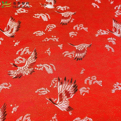 Crane Jacquard Satin Fabric: Gold Bird Brocade, 45"W Home Decor