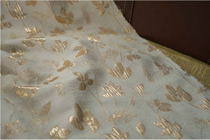 Gold Thread Jacquard Fabric: Floral Tapestry, 55" Wide, By The Meter