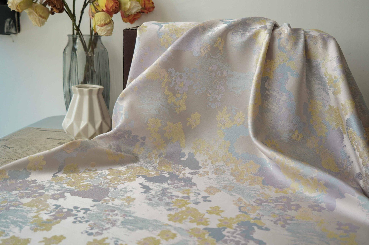 Gold Thread Jacquard Fabric: 3D Oil Painting Texture, 65" Wide