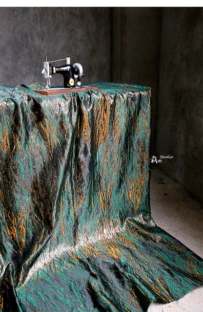 Medieval Green Gold Jacquard Fabric: Shiny Texture, Upholstery & Sewing, 56" Wide
