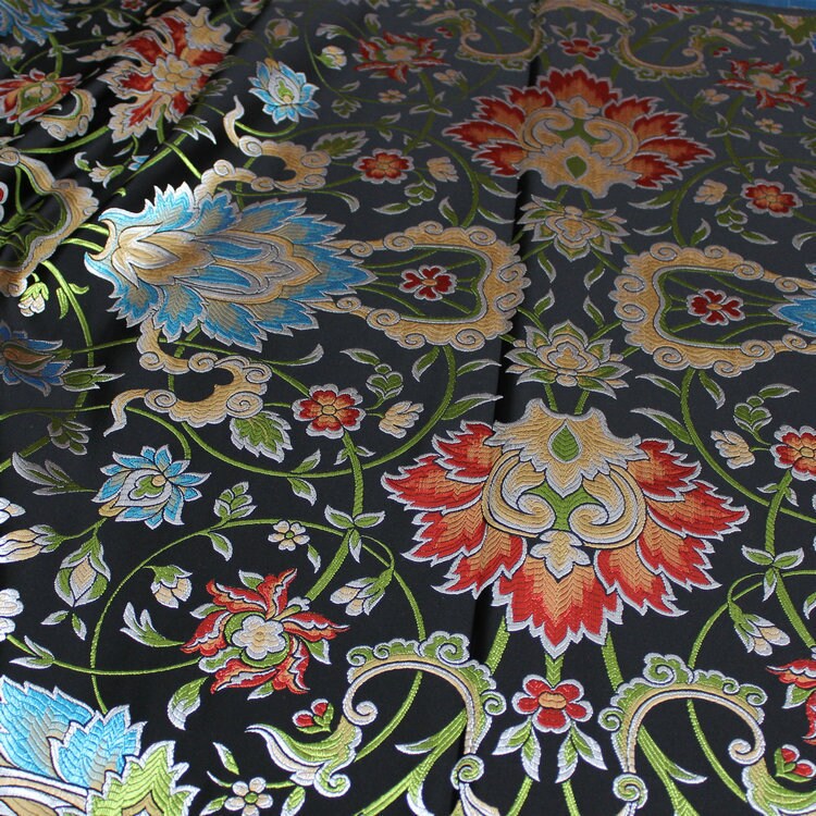 Floral Brocade Fabric: Chinese Mongolian Style, Upholstery & Sewing (29.5" Wide)