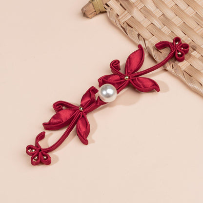 Handmade Chinese Knot Frog Buttons: Pearl Bead Cheongsam Closure