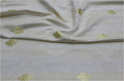 Buddha Symbol Brocade Fabric: 29.5"W Floral Jacquard Satin