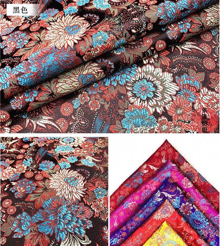 Chrysanthemum Silk Brocade Fabric: Colorful Cheongsam Qipao Material (29.5"W)