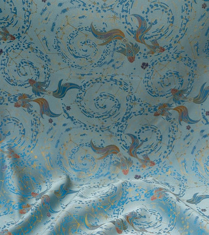 Nishijin Woven Gold Thread Brocade: Double Fish Jacquard Silk Fabric