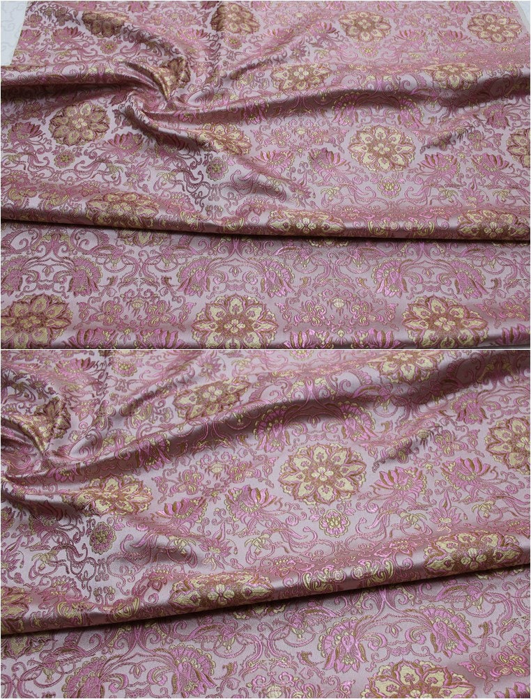 Lotus Brocade Fabric: Chinese Embroidery Silk Rayon Blend (29.5" Wide)