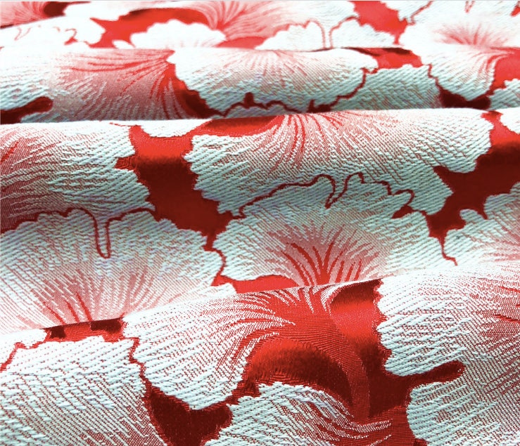 Ginkgo Biloba Brocade Fabric: 59"W Silk Blend Damask for Sewing & Upholstery