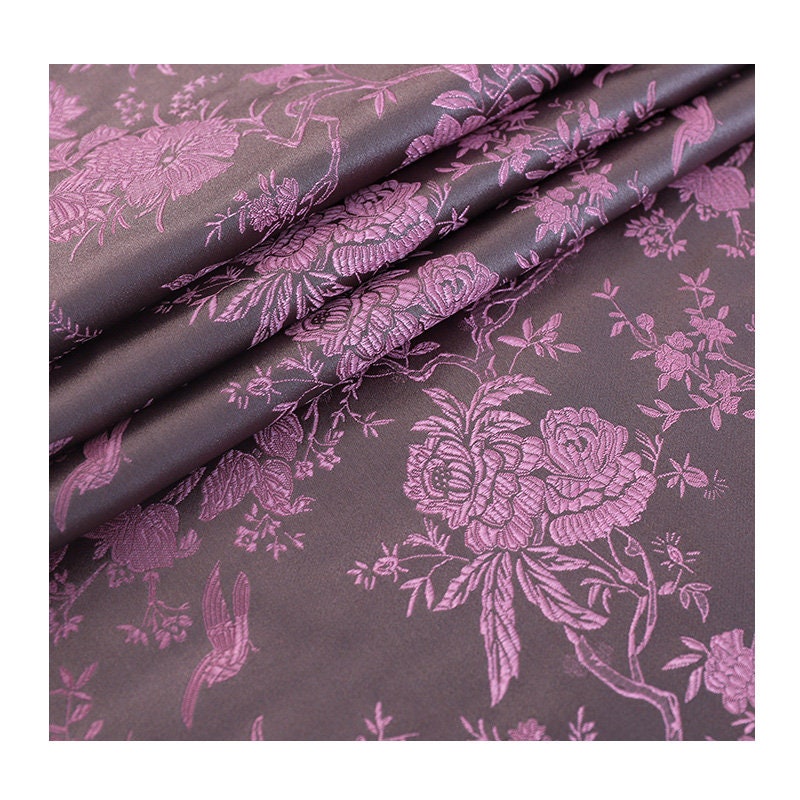 Tissu brocart Oiseaux sauvages et Azalées : Tissu pour coussin Cheongsam Qipao (largeur 59")