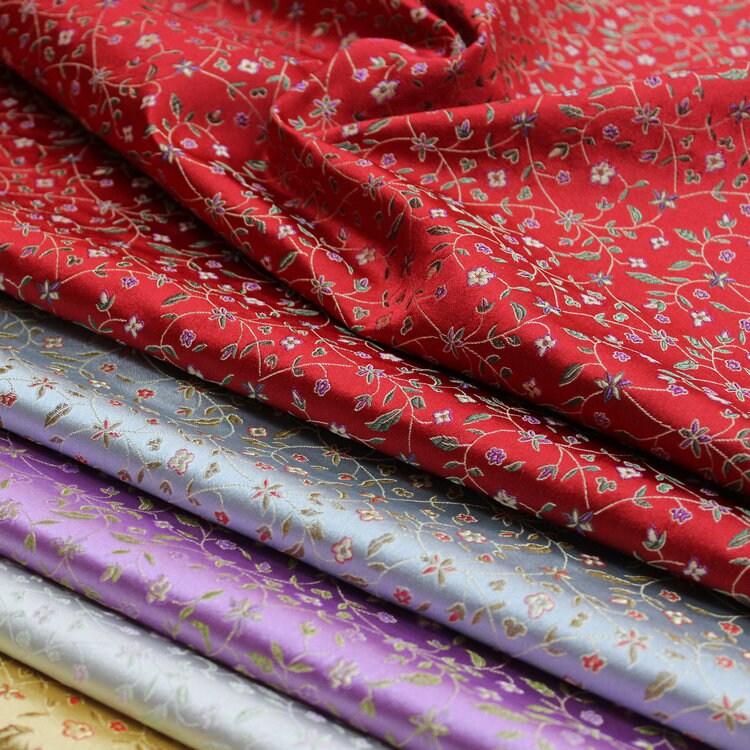 Floral Chinese Brocade Fabric: Silk Rayon Blend, 29.5" Wide