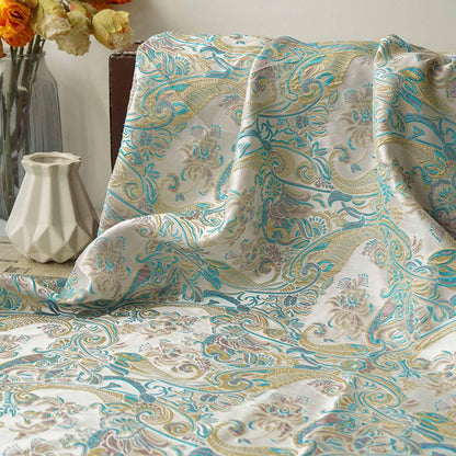 Blue & Yellow Embossed Jacquard Fabric, Palace Damask, 60"W, Meter