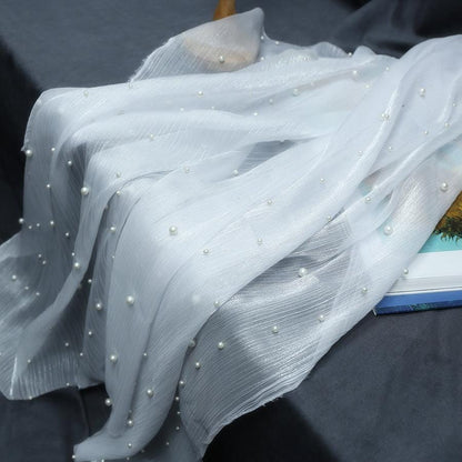 White Beaded Organza Fabric: Luxury Wedding Dress Material (59")