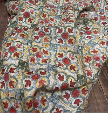 Dunhuang Fresco Linen Fabric: Asian Chinese Style Upholstery, Sewing, Scarf - 53"W