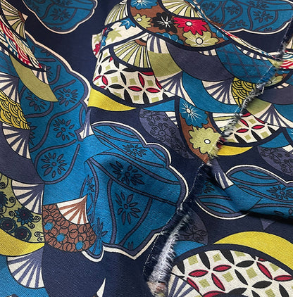 Japanese Fan Fabric: Multicolor Cotton Linen, 59" Wide