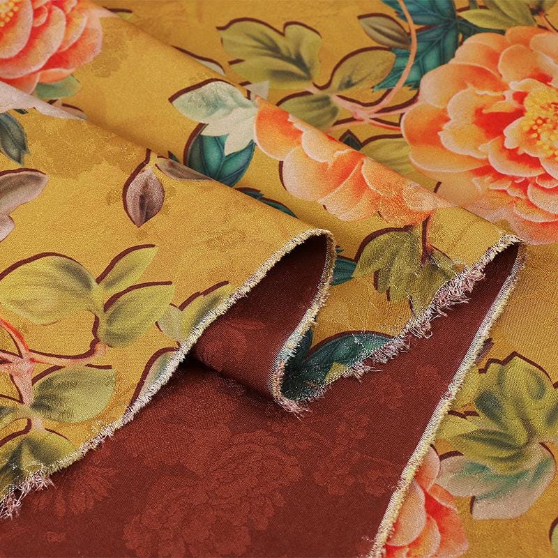 Tissu satin de soie Peony Tea : Rideau imprimé numérique de 150 cm de large