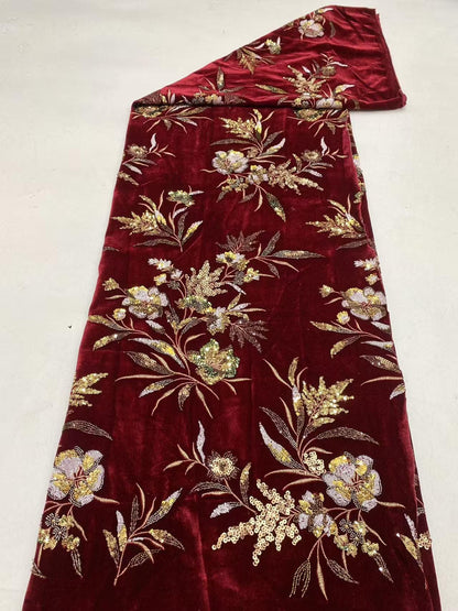 Tissu velours brodé de sequins ��� Motifs floraux Desi" Large