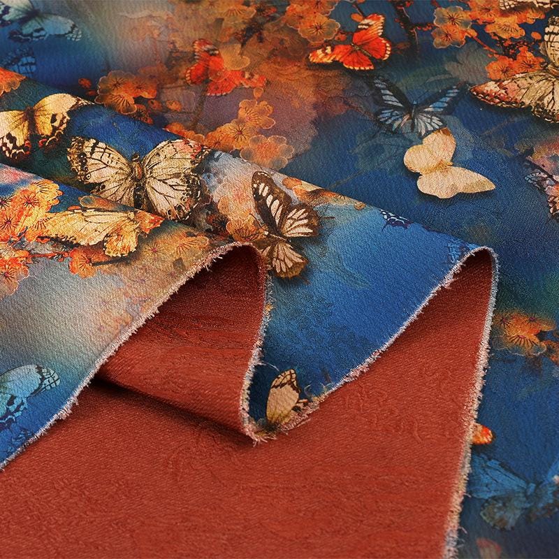 Butterfly Print Tea Silk Satin Fabric - 59"W Upholstery & Costume