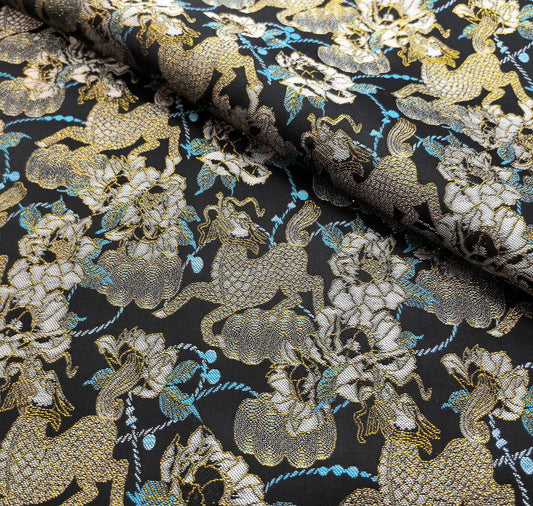 Kirin Peony Brocade Fabric: 59"W Chinese Upholstery Sewing Material