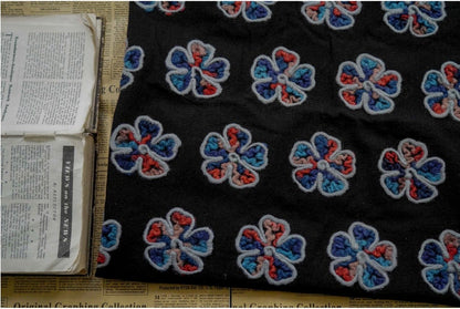 Plush Flower Knit Fabric: Contrasting Color Polyester Upholstery, 55"W