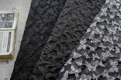 Black 3D Butterfly Jacquard Fabric: Upholstery, Drapery, Wall Decor - 55" Wide