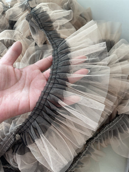 Sheer Pleated 3D Ruffle Mesh Fabric, Stiff Texture, Designer Gown Material