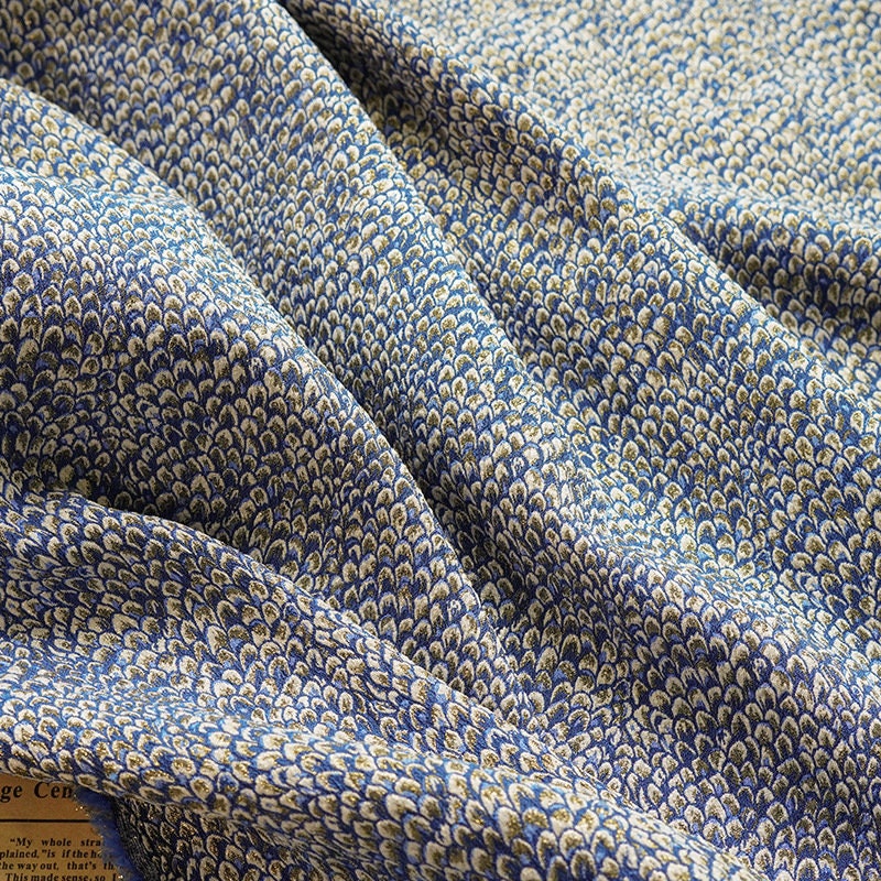 Metallic Damask Jacquard Fabric: 3D Fish Scale Texture, 53" Wide
