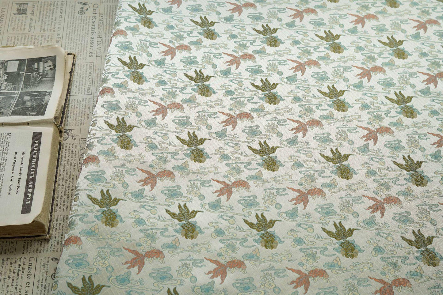 Song Silk Brocade Damask Fabric: Lucky Fish, Emperor Tibetan Style