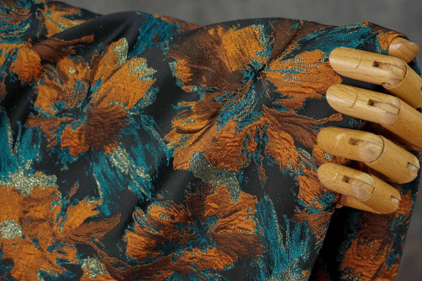 Floral Jacquard Fabric | 3D Embossed Gold Thread, 61" Wide