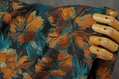 Floral Jacquard Fabric | 3D Embossed Gold Thread, 61" Wide