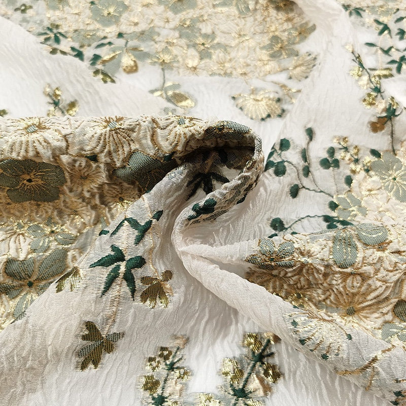 Floral Organza Jacquard Fabric: Gold Thread, 54" Wide, By The Yard