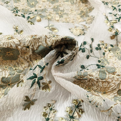 Floral Organza Jacquard Fabric: Gold Thread, 54" Wide, By The Yard