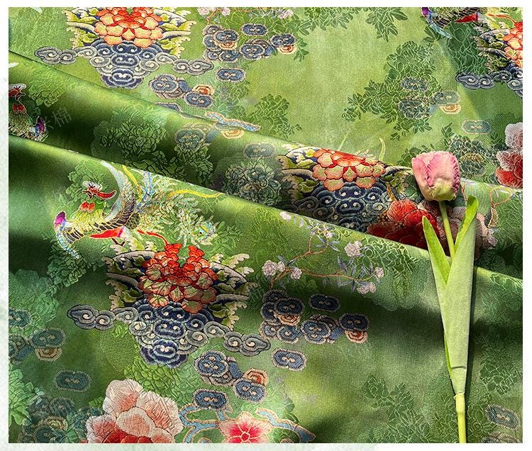 Rayon Silk Jacquard Xiangyun Fabric ��� Handmade Bisha Cuiyu Traditional Chinese Textile for Dress, Qipao, Craft, Sewi"W
