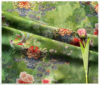 Rayon Silk Jacquard Xiangyun Fabric ��� Handmade Bisha Cuiyu Traditional Chinese Textile for Dress, Qipao, Craft, Sewi"W