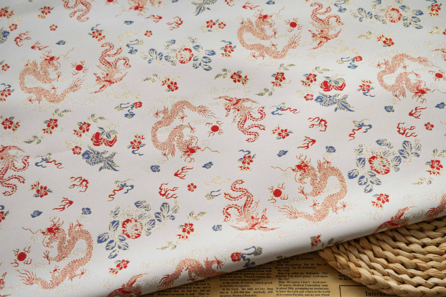 Dragon Jacquard Fabric: Embossed Foil Upholstery, Costume, Decor (58"W)