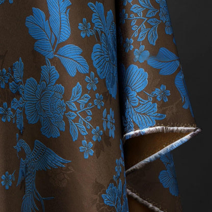 Tissu brocart de soie Phoenix & Peony : Jacquard Xiangyun marron pour Cheongsam et Hanfu