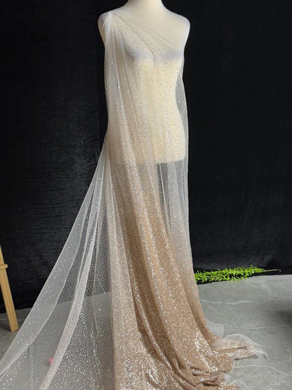 Gold Foil Lace Fabric - Nude Pink Gradient Tulle Mesh (59" Wide)