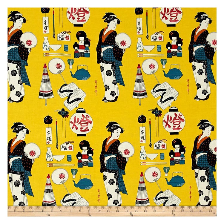 Geisha Dance Print Fabric: Japanese Cotton Spandex Blend