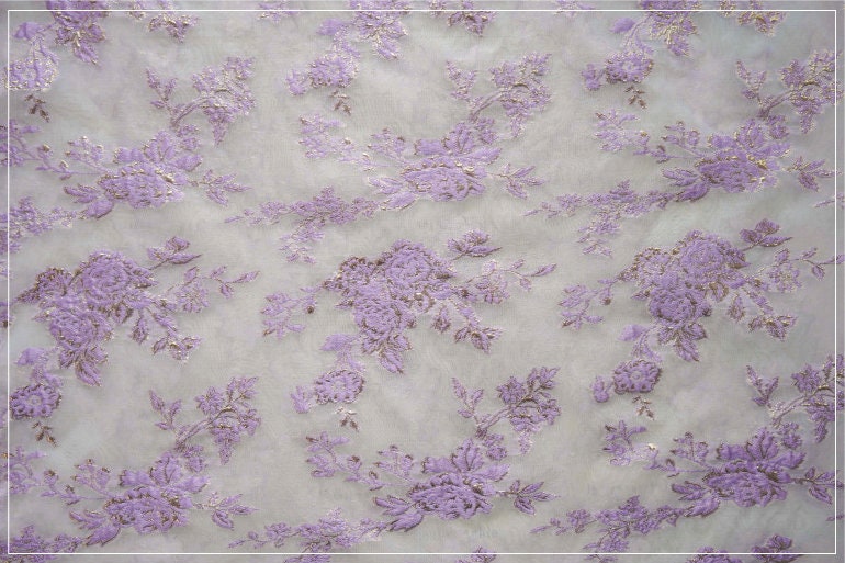 Lilac Flower Jacquard Fabric: 3D Embroidery, Costume & Decor