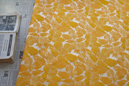 Tissu jacquard floral 3D orange et jaune en relief ��� Ameublement décoratif, rideaux, confection de vêtements, textiles de mode"Large