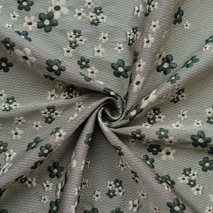 Green Grey Jacquard Fabric: 3D Flower Design, Upholstery & Costume